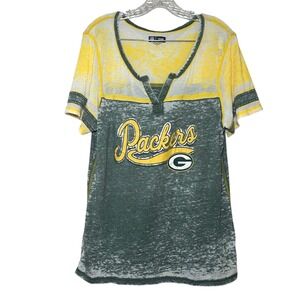 NFL Team Apparel Green Bay Packers V Neck Distressed T Shirt Womens XL casual